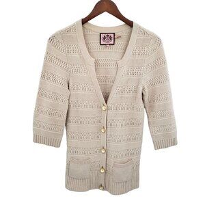 Juicy Couture Cardigan Womens Sz Small Cashmere Rabbit Hair Wool Pockets Tan NEW
